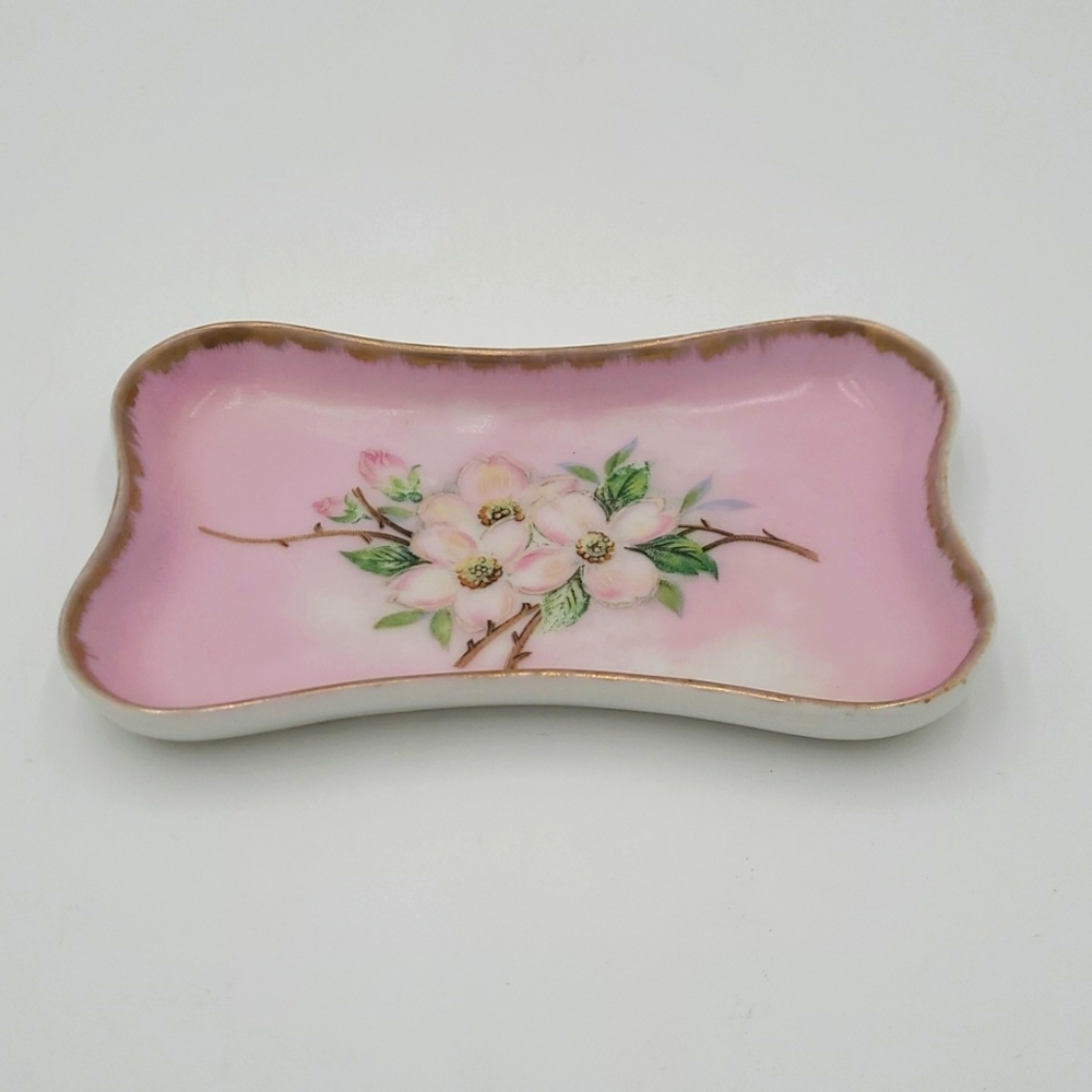 Delicate Pink Floral Ceramic Trinket Tray